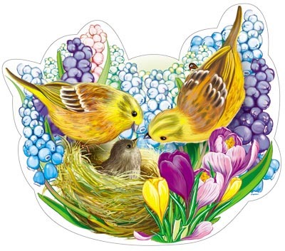 Весенние птицы с птенцом. Фигурный мини-плакат ФМ1-13224 Сфера. Канцтовары  для детей от 3 лет - купить в интернет-магазине