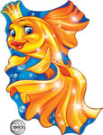 Золотая рыбка. Плакат-вырубка для оформления. Покрыт блестками 