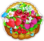 Корзинка с ягодками. Красочный плакат-вырубка с глиттером и блестками