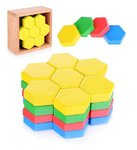 Комплект крупной деревянной шестигранной мозаики в коробке из дерева (28 фишек, 4 цвета)