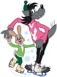 Волк и заяц фигуристы (из мультфильма "Ну, погоди!"). Фигурный плакат (с блестками)