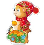 Медвежонок с апельсинами (новогодний). Фигурный мини-плакат (с блестками в лаке)
