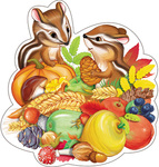 Бурундучки в дарах осени. Красочный фигурный плакат для оформления осеннего праздника