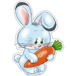 Зайчик с морковкой. Фигурный плакат (блёстки в лаке) 20х26 см