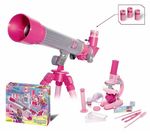 Телескоп и микроскоп для девочек. Подарочный набор для исследований. 35 предметов