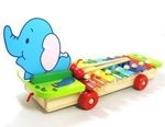 Металлофон-каталка "Слон". 8 клавиш. Детский музыкальный инструмент из дерева